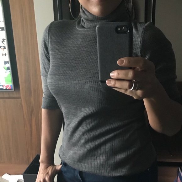 Charcoal 3/4 sleeve ribbed turtleneck top, NEW - Picture 3 of 8